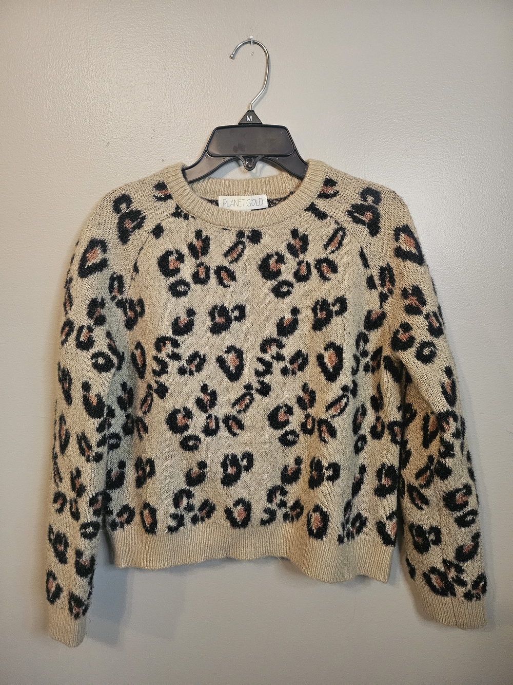 Planet Gold Women's Beige Leopard Print Sweater
